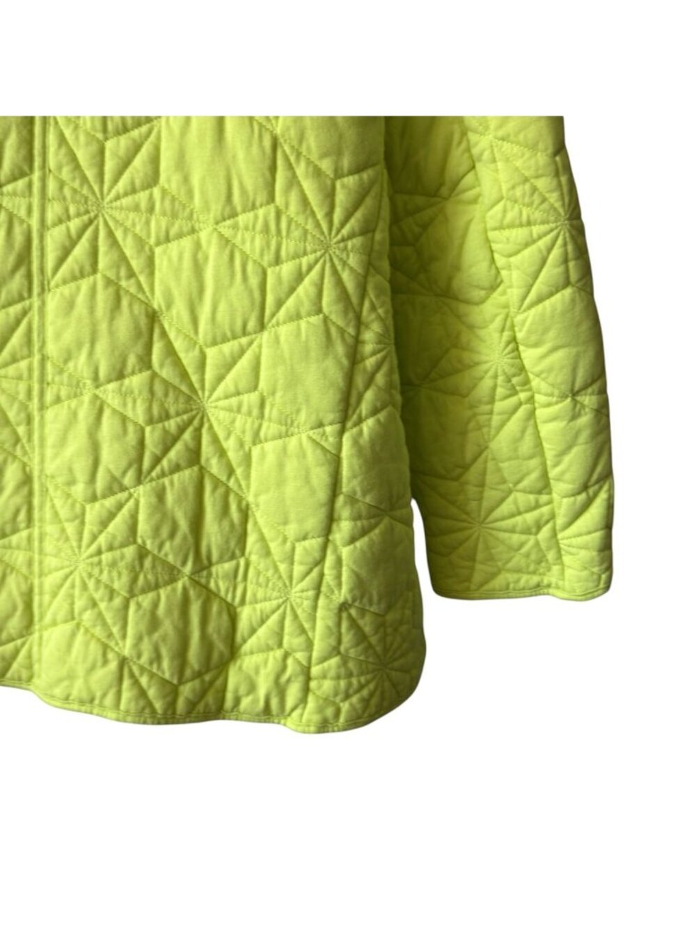 Lands End Womens XL Quilted Jacket Cotton Blend Snap Geometric Chartreuse Yellow - Picture 9 of 16